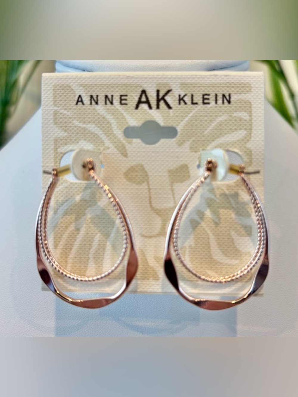 Anne Klein Pink goldtone double oval drop  click back earrings